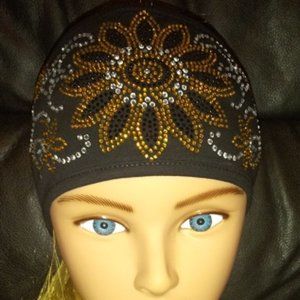 Rhinestone Headband/Bl&Gold Flower